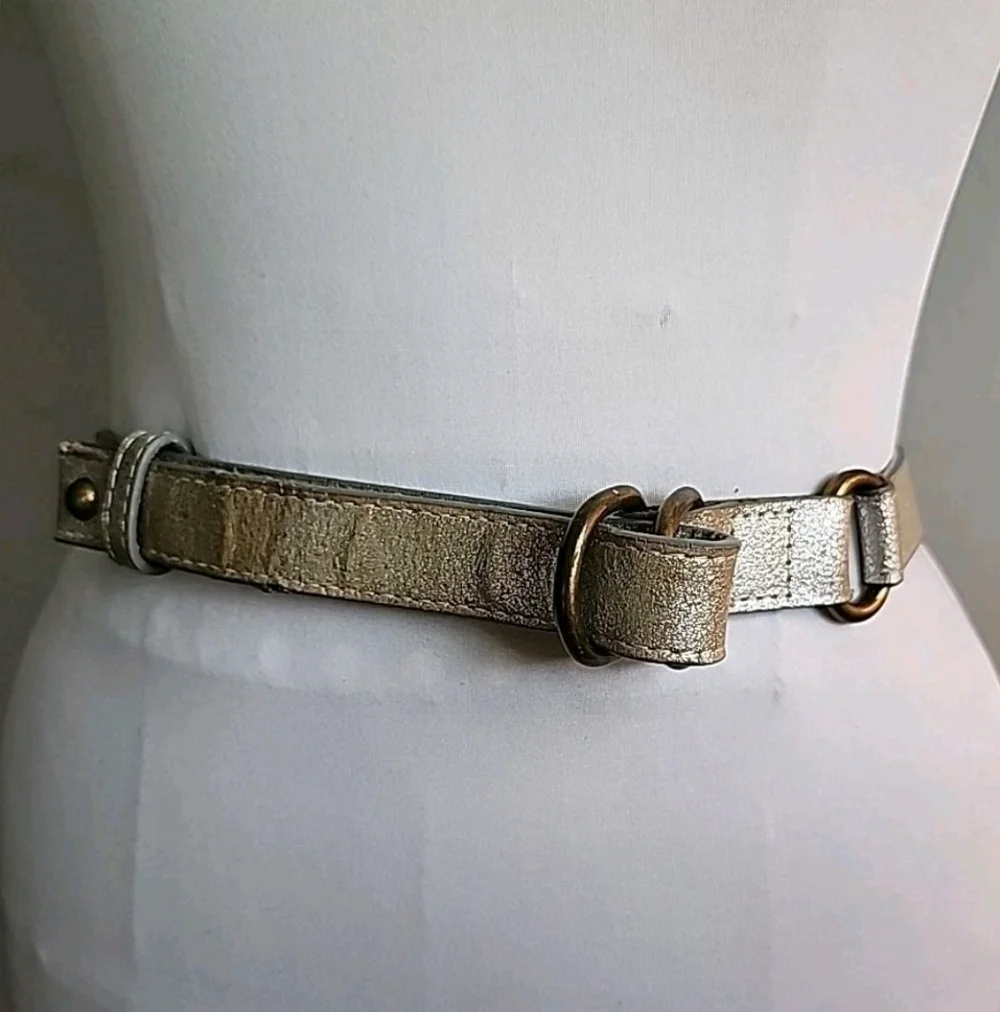 Gap Women's Metallic Silver Distressed Look Waist Belt Double Ring XS Minimalist